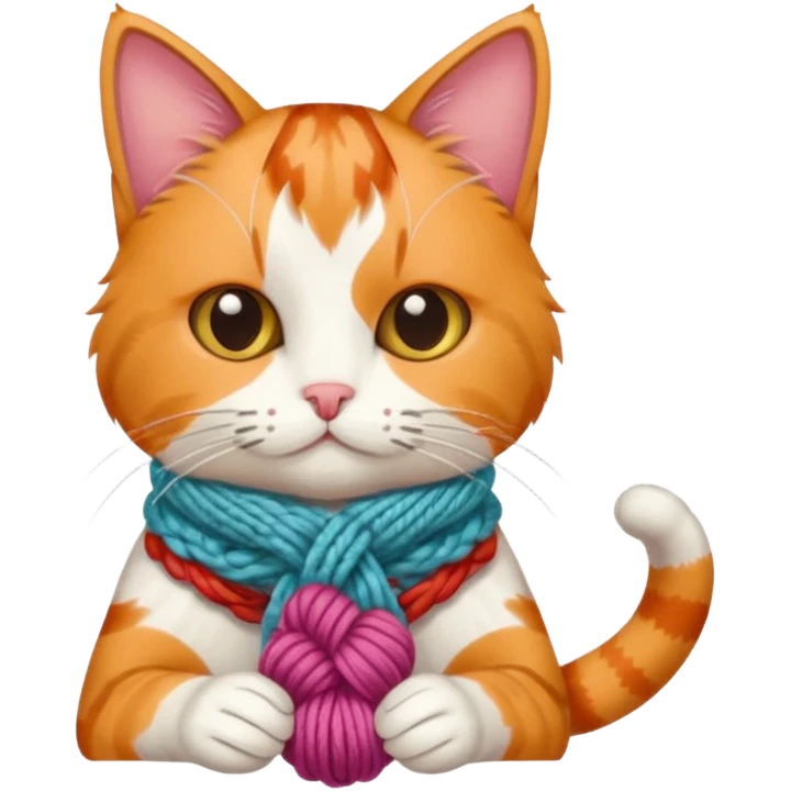 Cat knitting a tiny scarf emoji