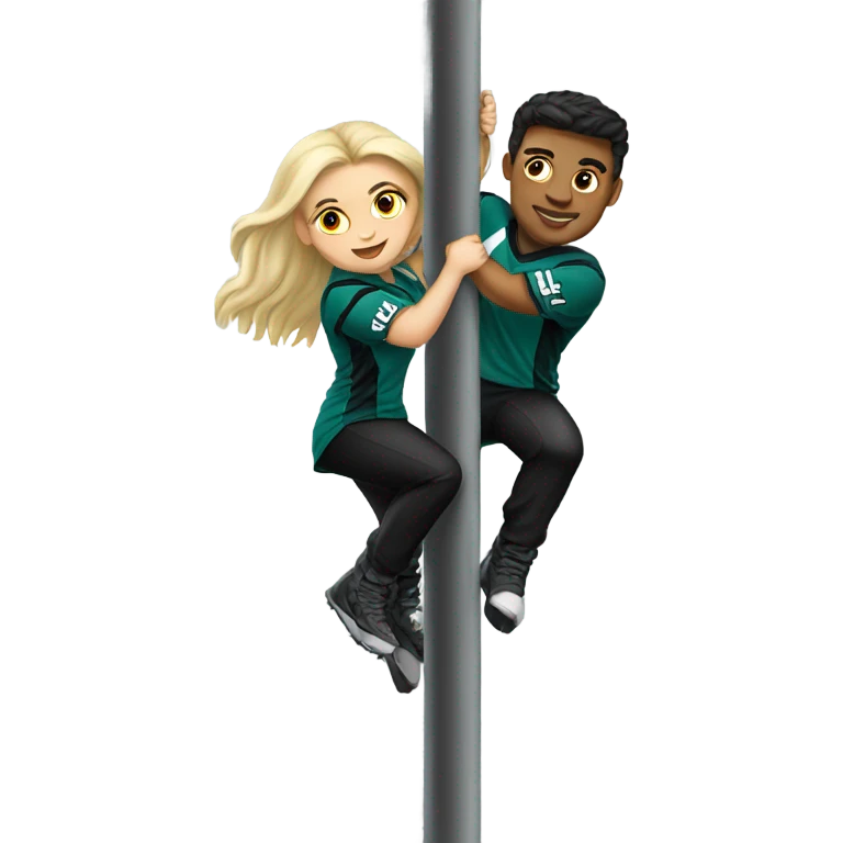 Brunette female and blonde male who are both eagles fan climbing up a pole emoji