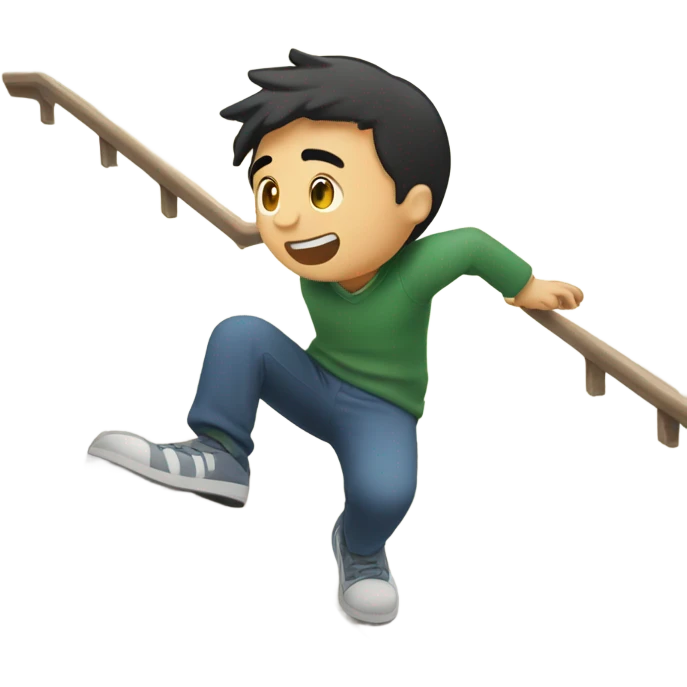 Asian guy falling down steps emoji