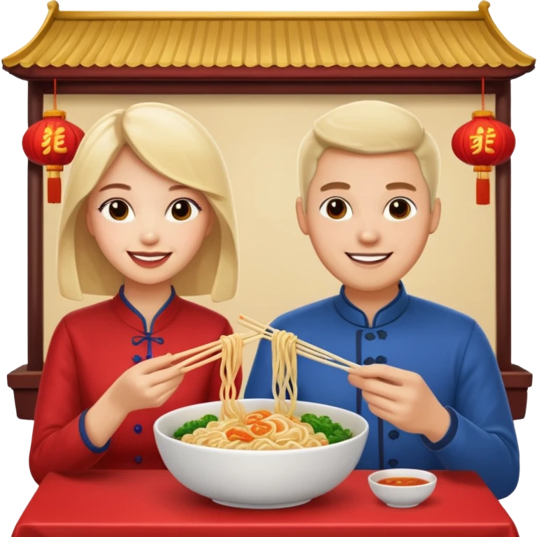 ligth couple having dinner at a Chinese restaurant emoji