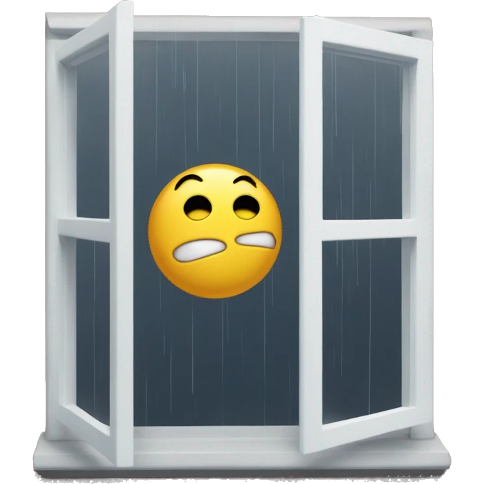 Sad emoji looking out of window while it’s raining emoji