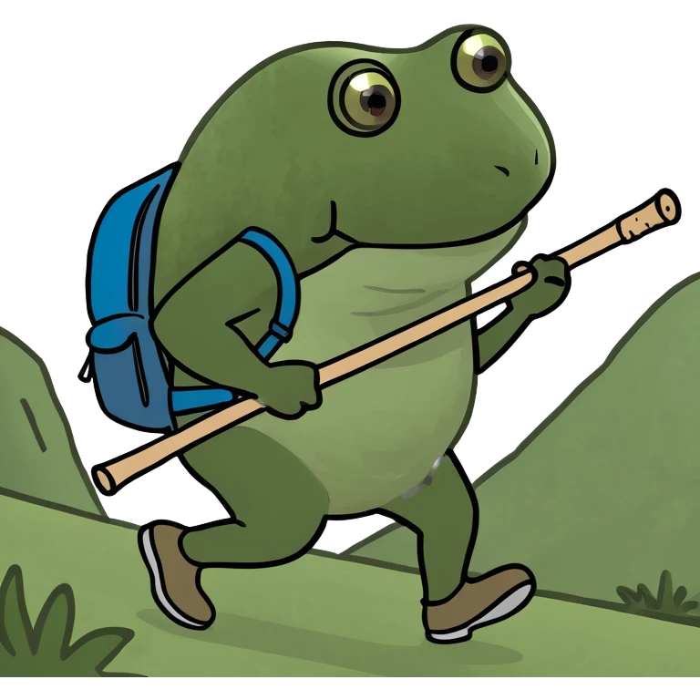 bufo hiking uphill with a stick and backpack emoji