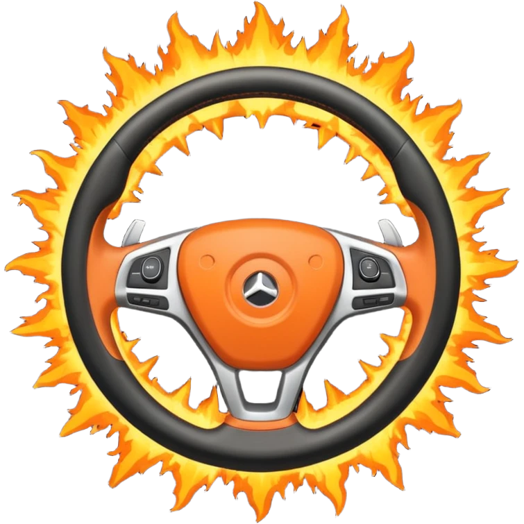 a car steering wheel with an explosion in the center emoji