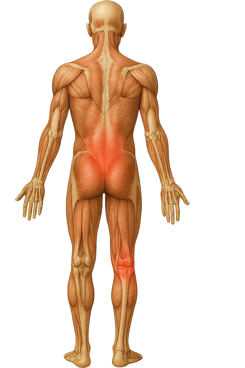 corpo umano anatomico con mal di schiena e al ginocchio, iperrealiùstico 4k emoji