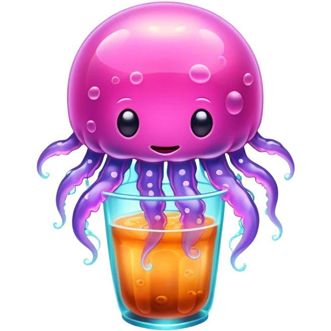 Glowing neon jellyfish drinking boba  emoji