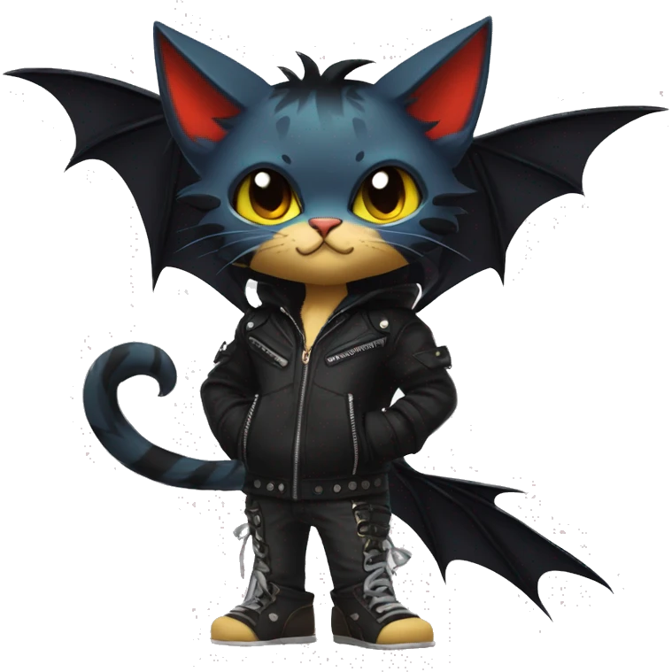 Cool Edgy Punk Litten-Nargacuga-Cat with black bat-wing-ears full body emoji
