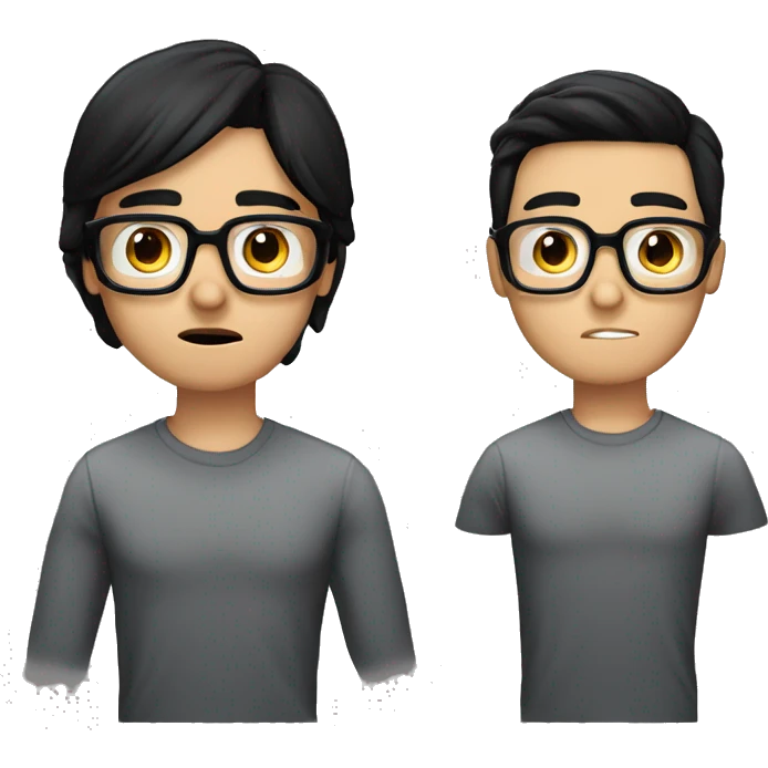 black straight hair, white skin, male, brown eyes, without beard, crying with tears, with black square glasses, dreaming bubble of a hamburger  emoji