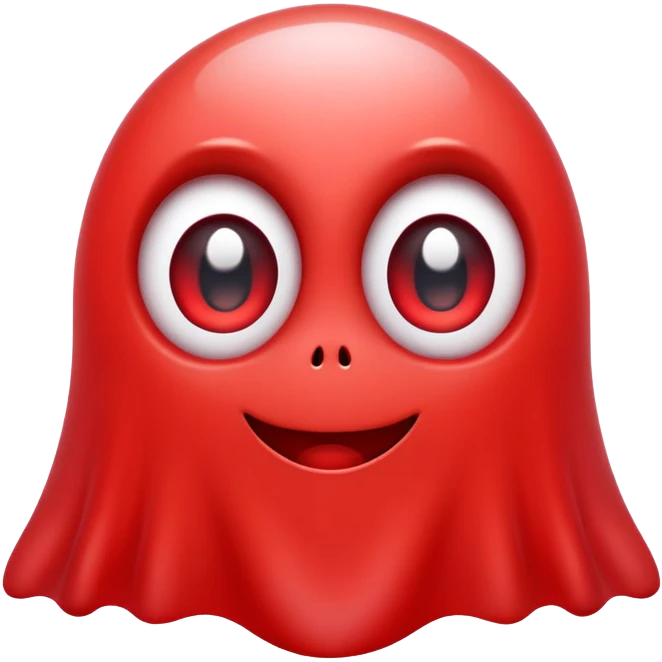 Cute red ghost character with big adorable eyes and a small smile emoji