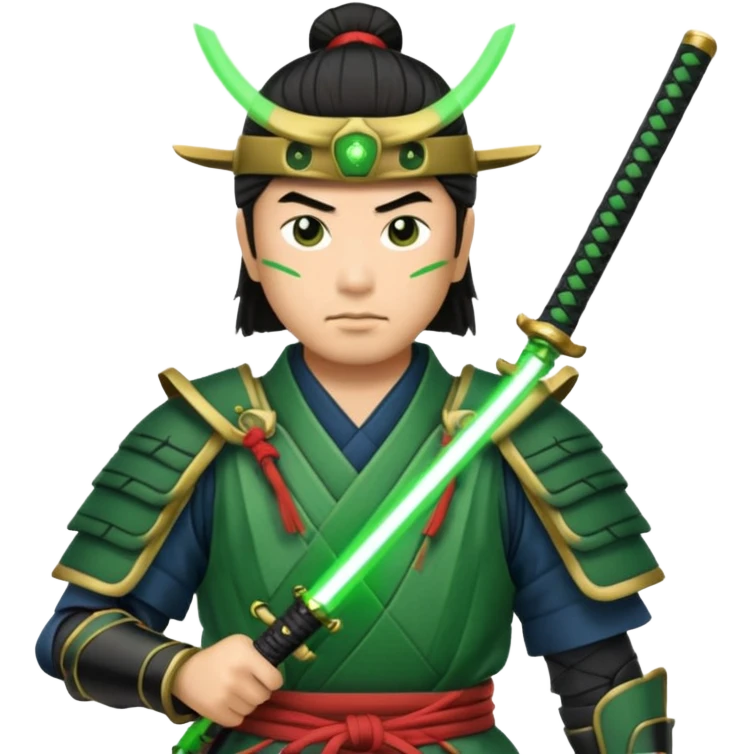 samurai with laser sword, green emoji