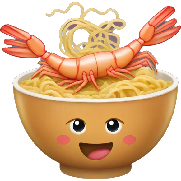 Shrimp jumping to ramen bowl emoji