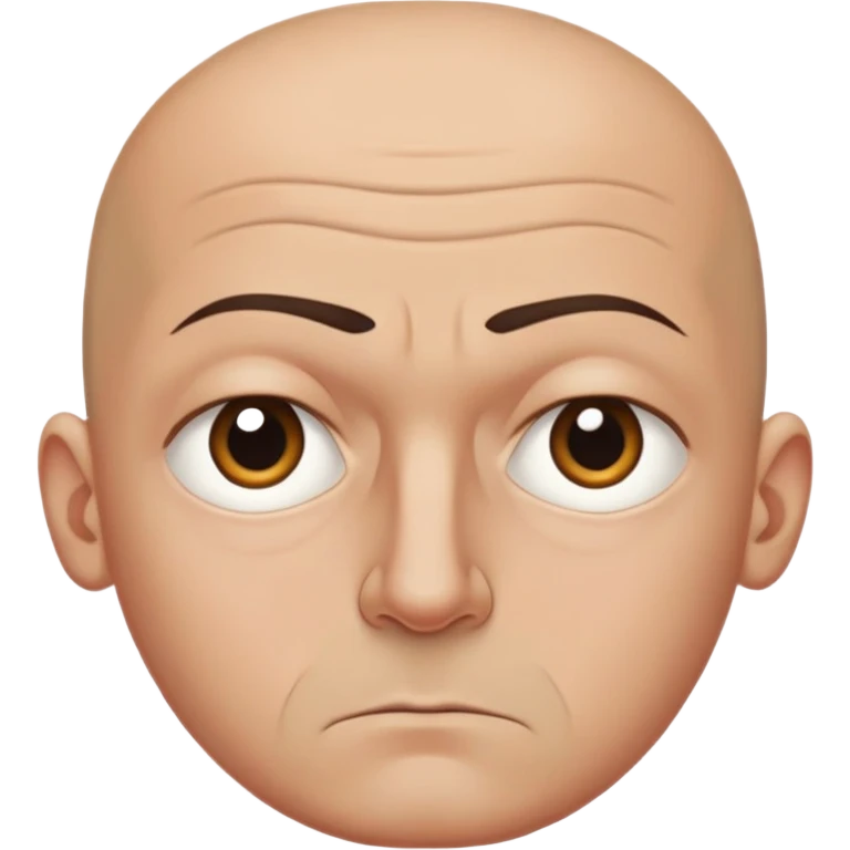 Steven Miller, bald, scowling expression, narrow rectangular head, bottom lip sticking out, eyelids almost closed and lower on the outside, very dark circles around eyes emoji