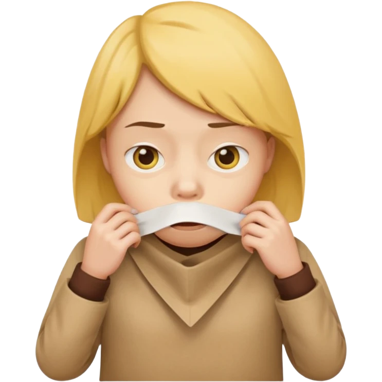 iOS emoji style, yellow face with worried eyes, puffed cheeks, holding a paper bag to mouth emoji