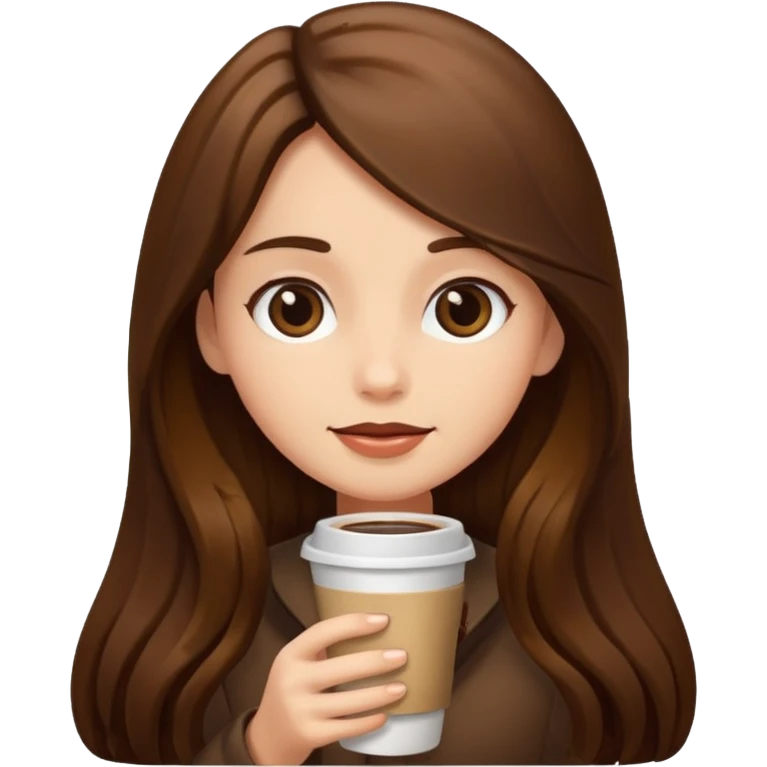 Brown long haired girl with coffee emoji