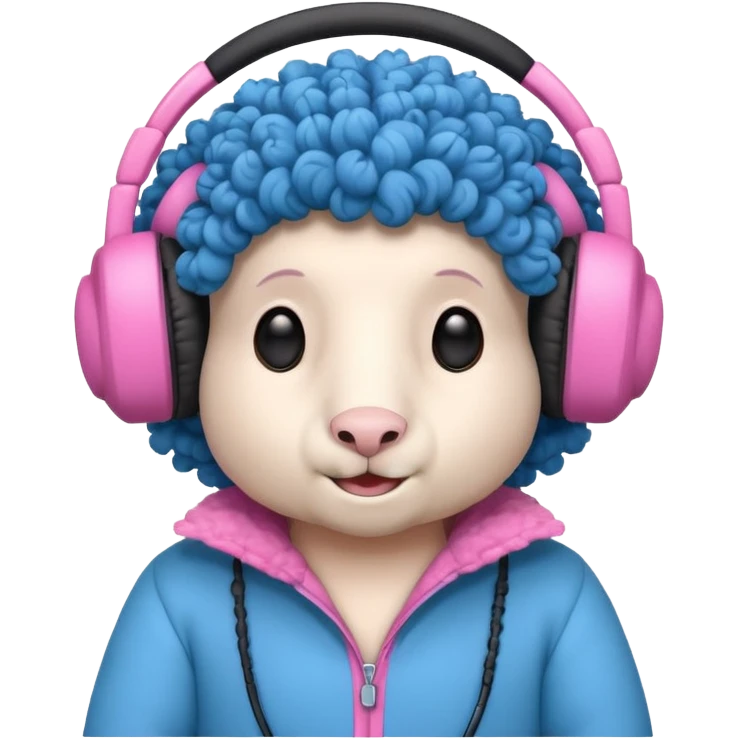 blue curly haired sheep with headphone and pinkcostumes  emoji