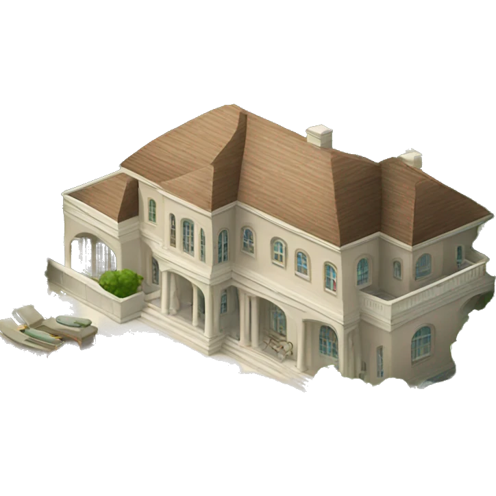 luxurious mansion with bushes and pool emoji
