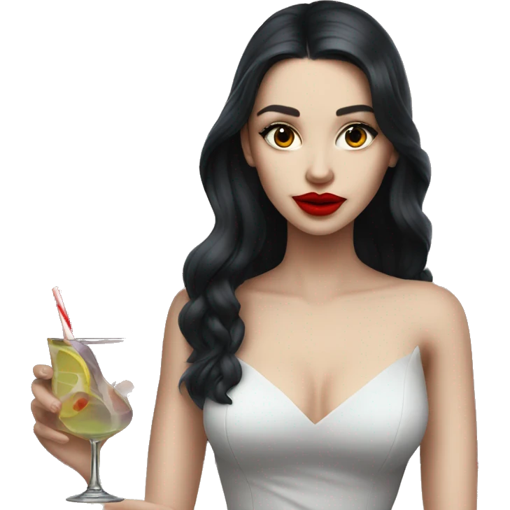 girl, red lips, dark long hair, pale-skin, cocktail dress emoji