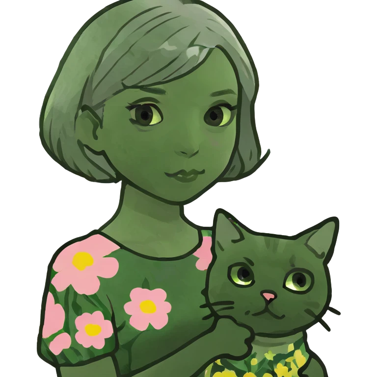 Asian gal , beige hair holding a grey short hair cat emoji