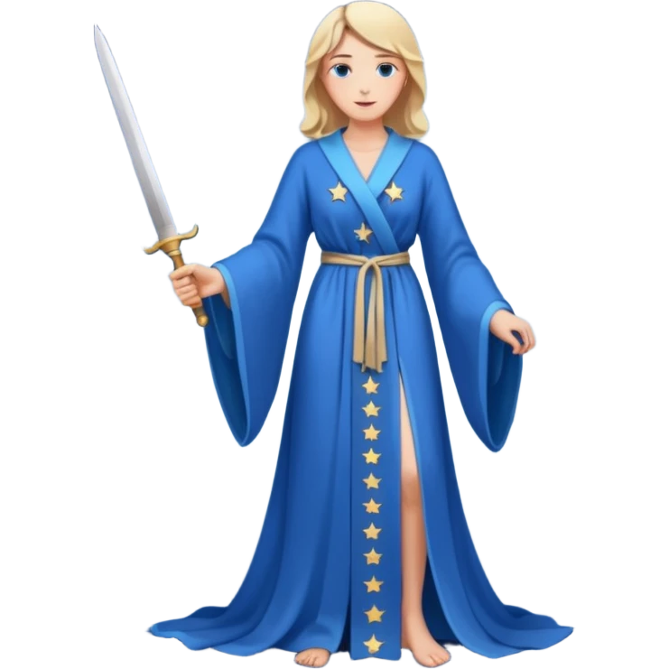 An upright Europe (a tall woman), wearing a blue, flowing robe with stars on the hem, and behind her stands Chancellor Merz, holding a knife toward her back 
you forgot chanccellor merz behind her emoji