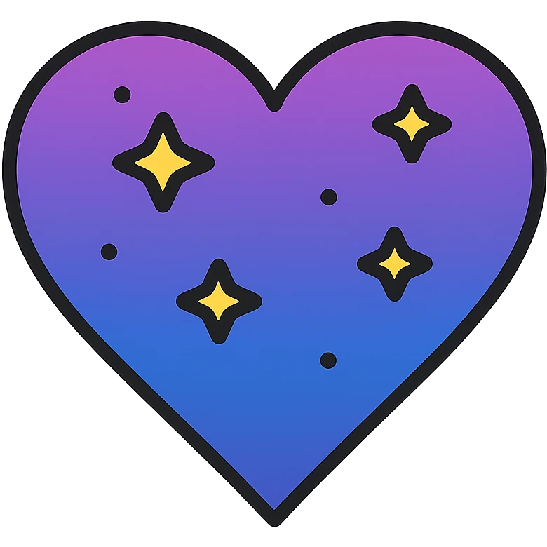 heart with a night sky gradient, tiny stars scattered, midnight theme emoji