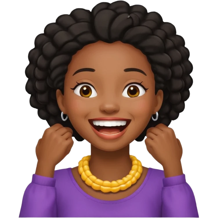A black girl holding her neck with her hands while laughing emoji