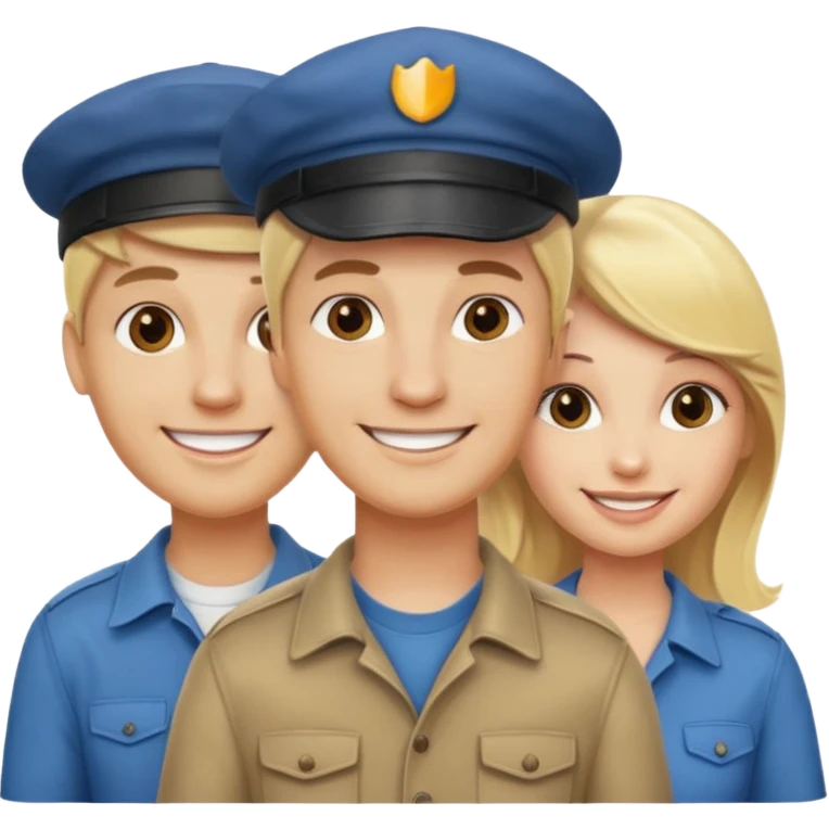 Two blonde women and a man with cap on  emoji