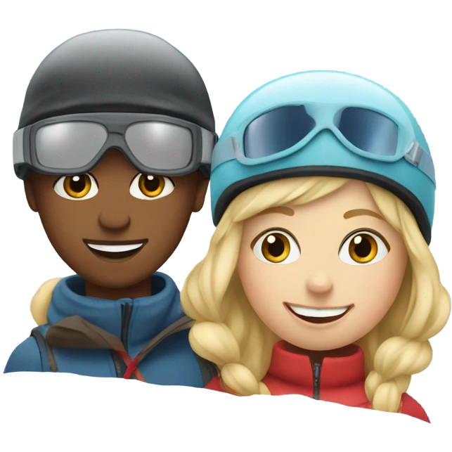 Blonde girl and small boy skiing emoji