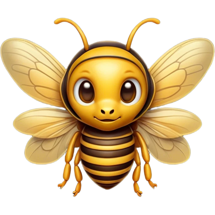 Cinematic Cute Hornet Portrait Emoji, Head tilted playfully and inquisitively, featuring a compact, delicately striped body with adorable, round eyes and subtly detailed wings, Simplified yet irresistibly adorable features, highly detailed, glowing with a warm, inviting glow, high shine, affectionate and lively, stylized with a touch of whimsical insect charm, soft glowing outline, capturing the essence of a mischievous yet endearing hornet that seems as if it could buzz out of the screen into your arms! emoji