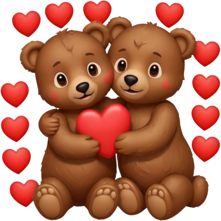 girl bear and boy bear hugging, surrounded by hearts, playful and loving emoji