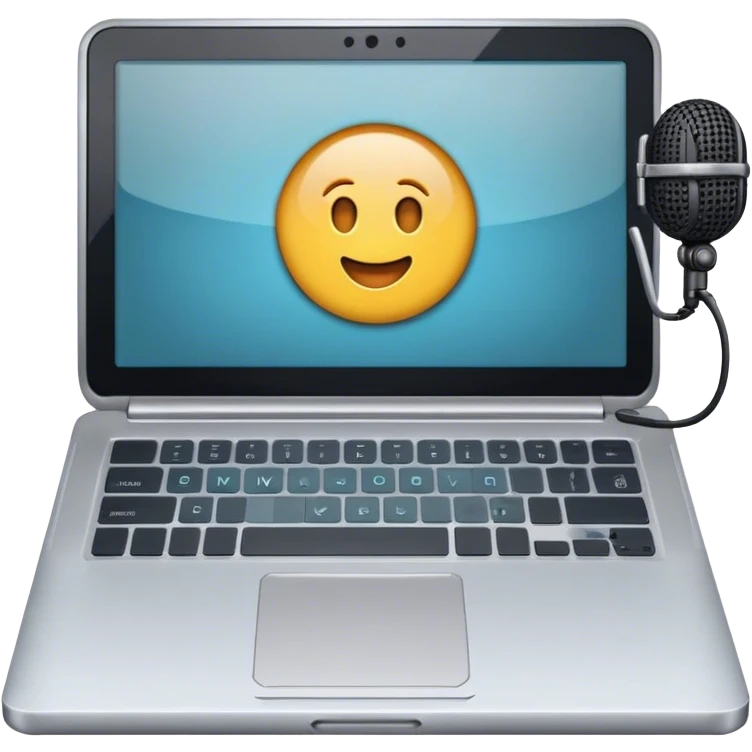 Create an emoji representing blogging. The design should feature an open laptop or tablet with a visible blog post on the screen, showing text. Optionally, add a camera or microphone for multimedia content. Use modern, professional colors. Make the background transparent. emoji