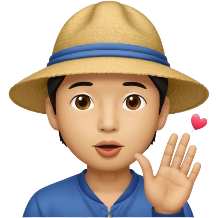 asian man in asian hat blowing a liss emoji