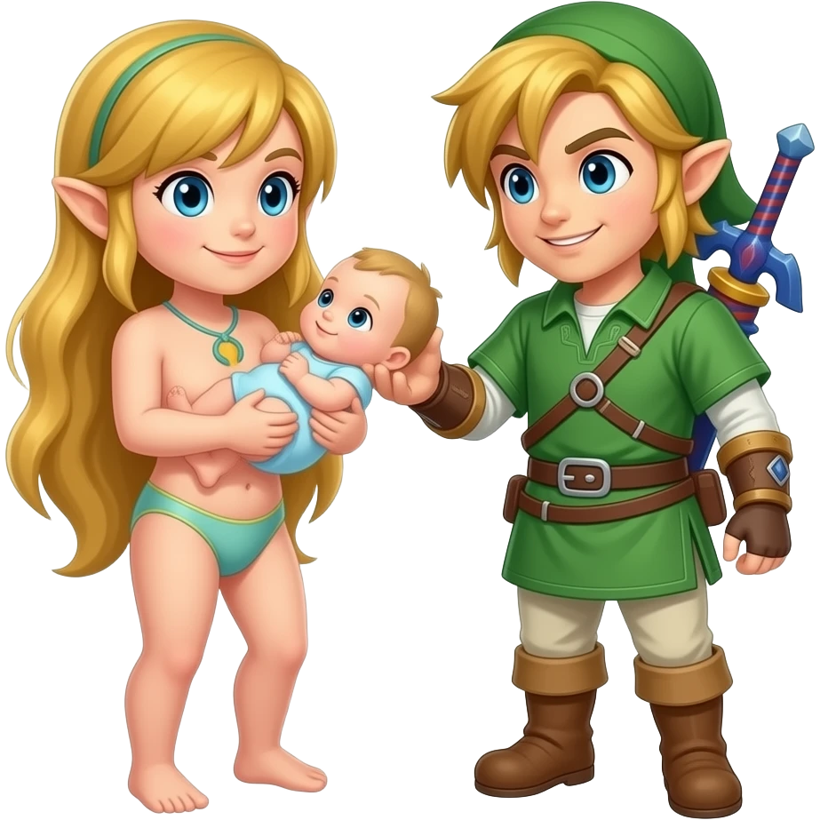 Zelda toute nue avec link lui aussi nue il font un bébé il ne l'ont pas encore mais sot entraîne de se reproduire tous nue même le bébé emoji