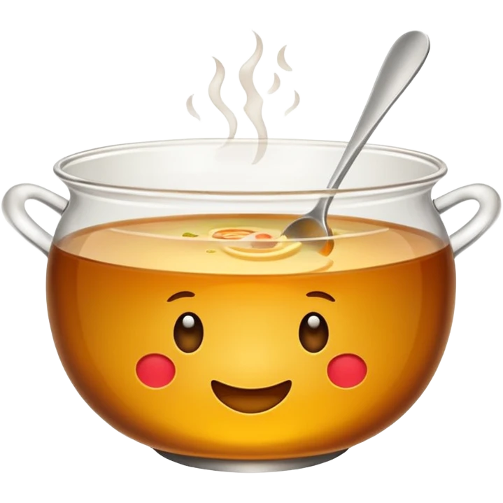 consommé in a bowl, brown color, minimal, no herbs, emoji style emoji