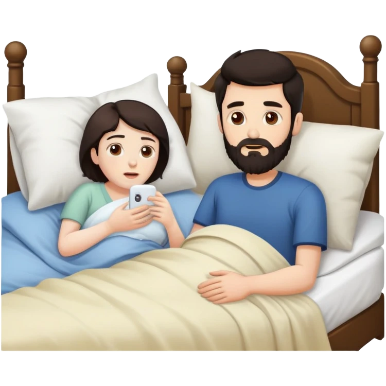 Younger man with dark hair beard and older woman sick emoji