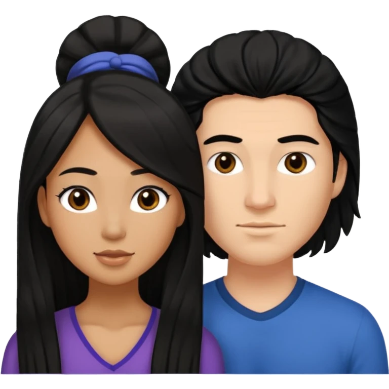 Mixed race couple, white male with mixed female (asian & black)
the female is more asian than she is black, she has long hair and very tanned skin, and black eyes
The male is french, he has thick luscious hair emoji