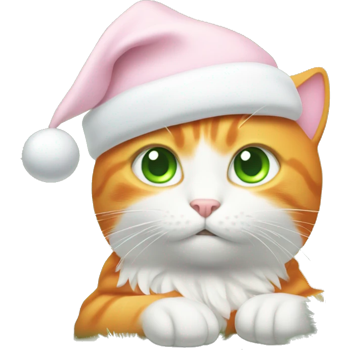 orange cat with green eyes and white angel wings and light pink christmas hat emoji