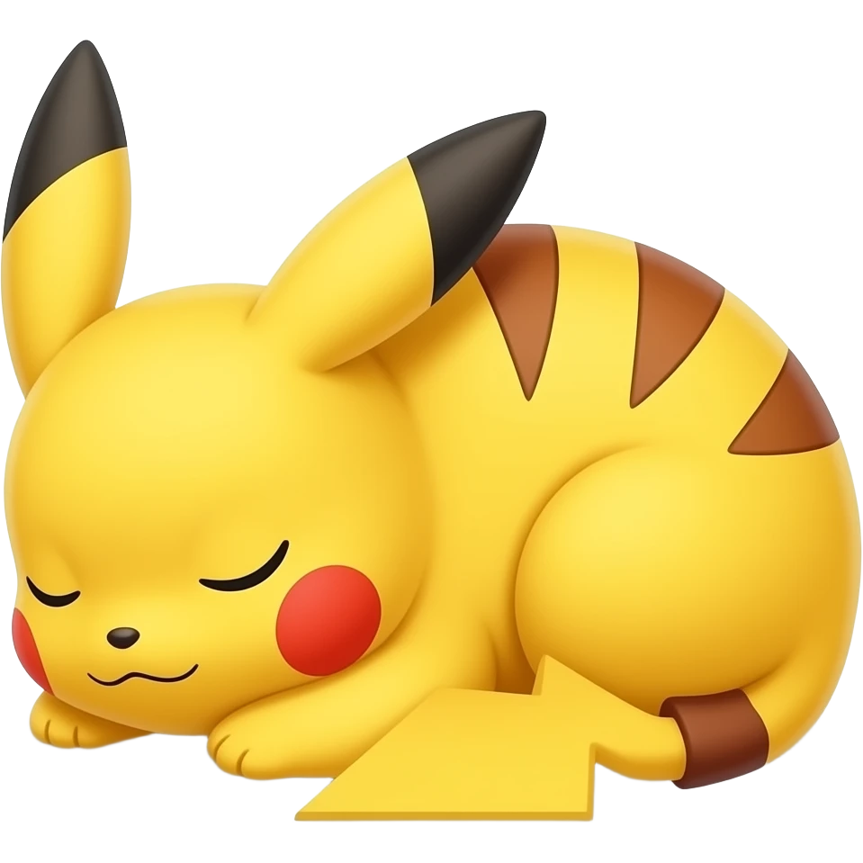 Sleeping Pikachu curled up with tiny paws visible, peaceful expression, soft cinematic emoji style emoji