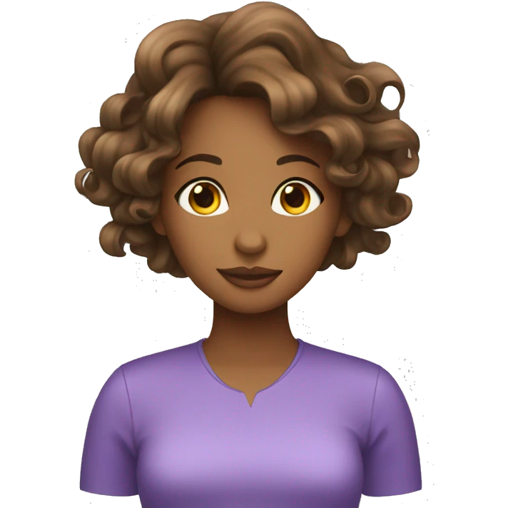 brown girl with sholder length wavy hair jellyfish haircut emoji