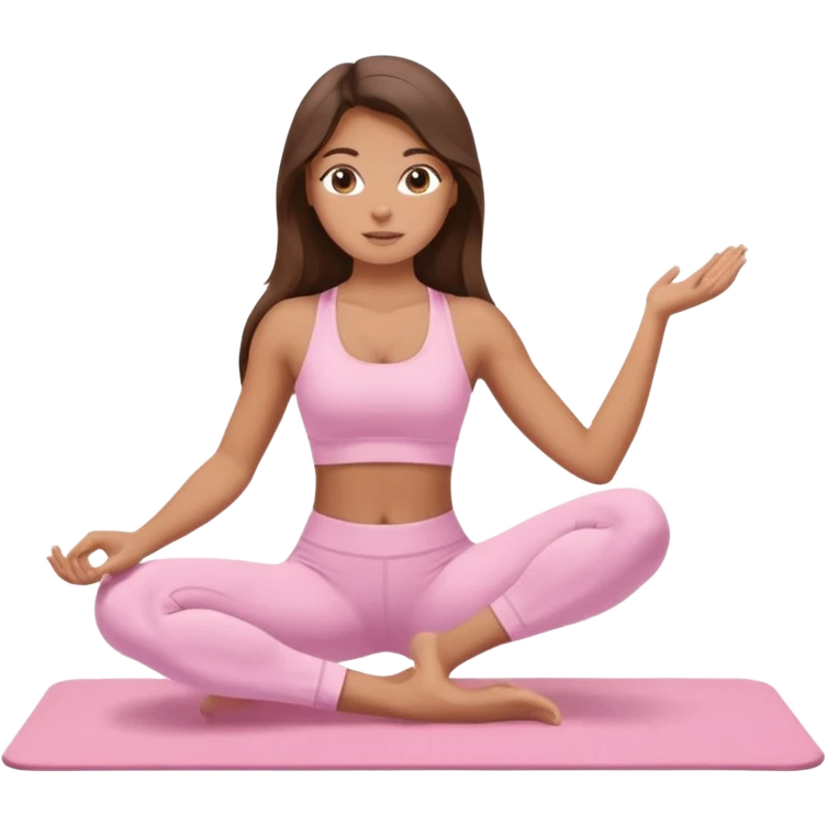 A tanned girl with long brunette hair in her 20’s doing Pilates wearing a ALO baby pink workout set  emoji