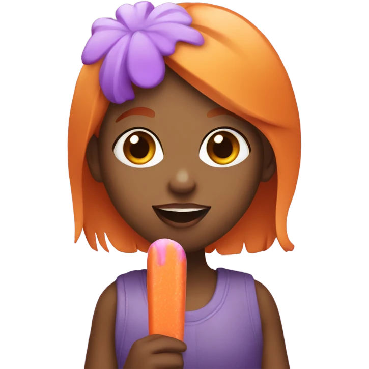 A girl with orange hair holding a purple popsicle  emoji