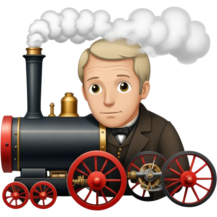 Richard Trevithick with a steam engine emoji