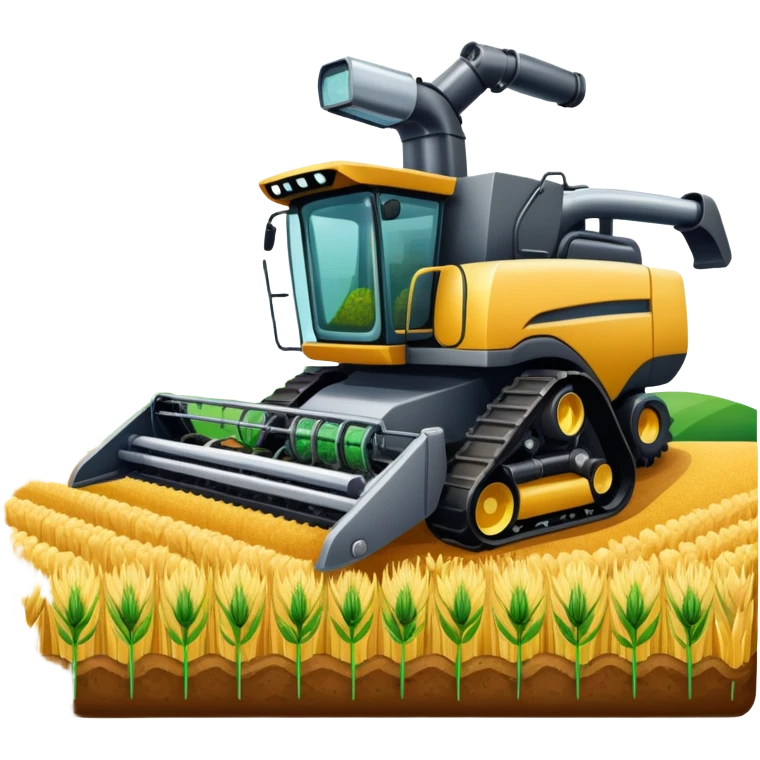 An icon featuring a wheat field, fertilizer formulas, and plant cells, a microscope and soil layers, symbolizing agronomy. The design includes a combine harvester, representing plant science, crop management, and sustainable farming practices. Transparent background highlights agricultural research emoji