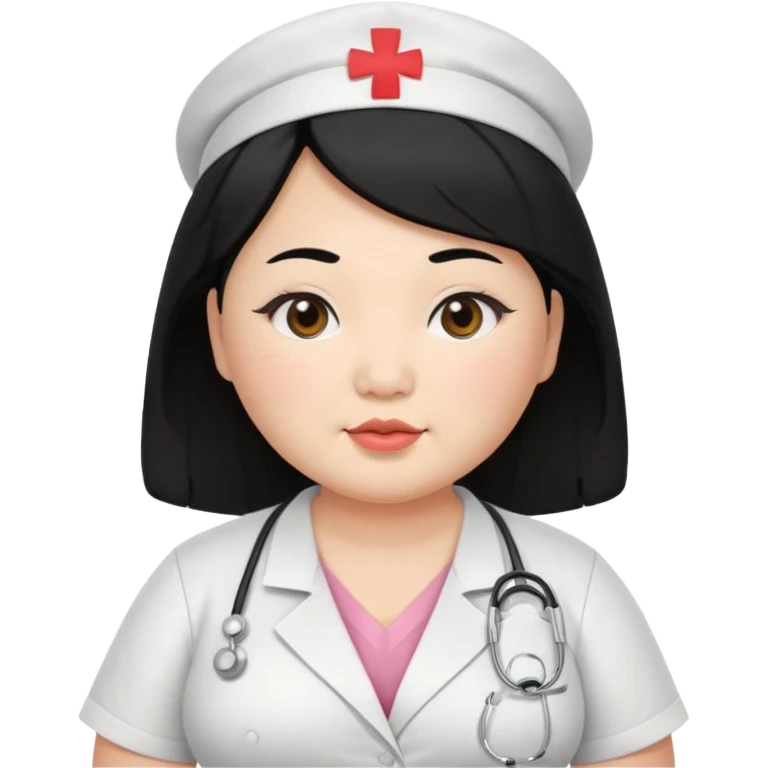 chubby asian woman Nurse round eyebrow medium black hair wear a bra. emoji