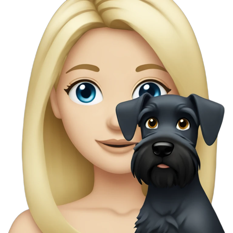 Blonde girl blue eyes holding black schnauzer emoji