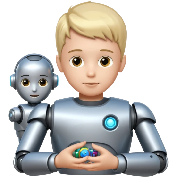 the kid play with him robot toy emoji