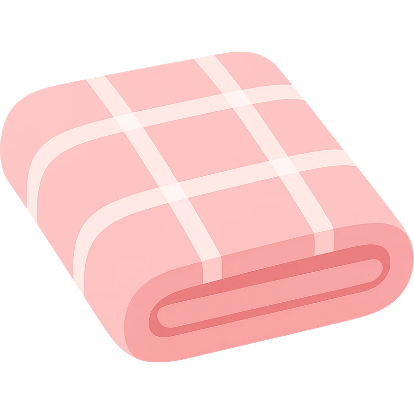 folded blanket with plaid pink and white pattern, soft and cozy emoji