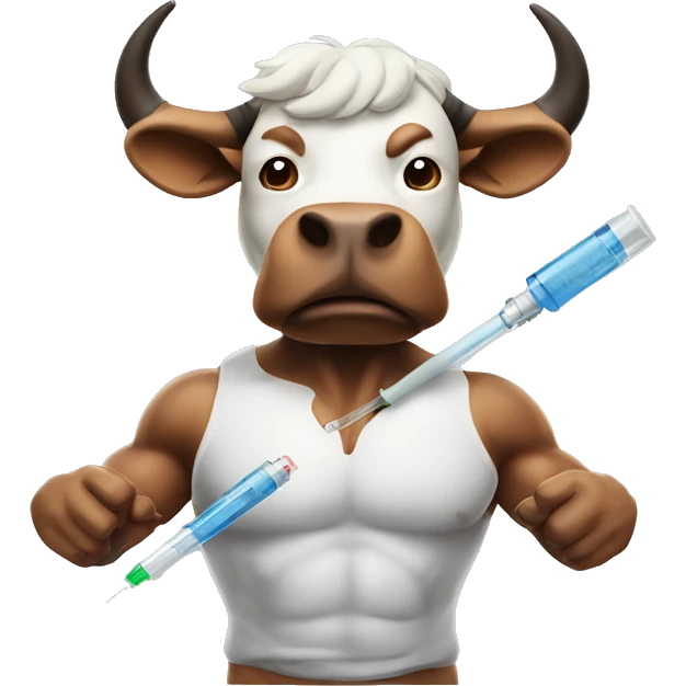 A bull with muscles and a syringe emoji