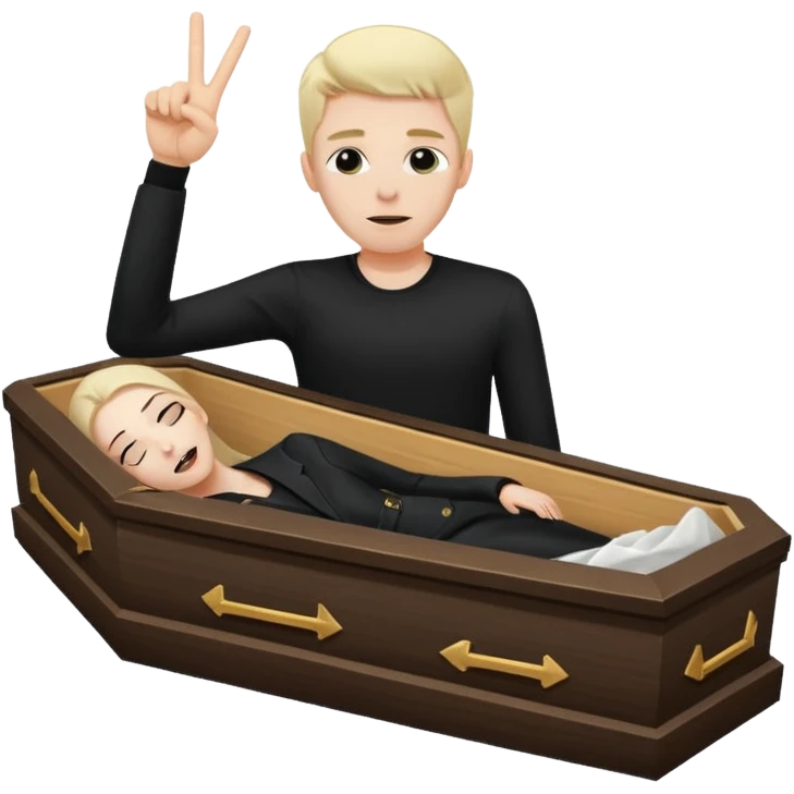 Tossed in coffin throwing up peace sign emoji