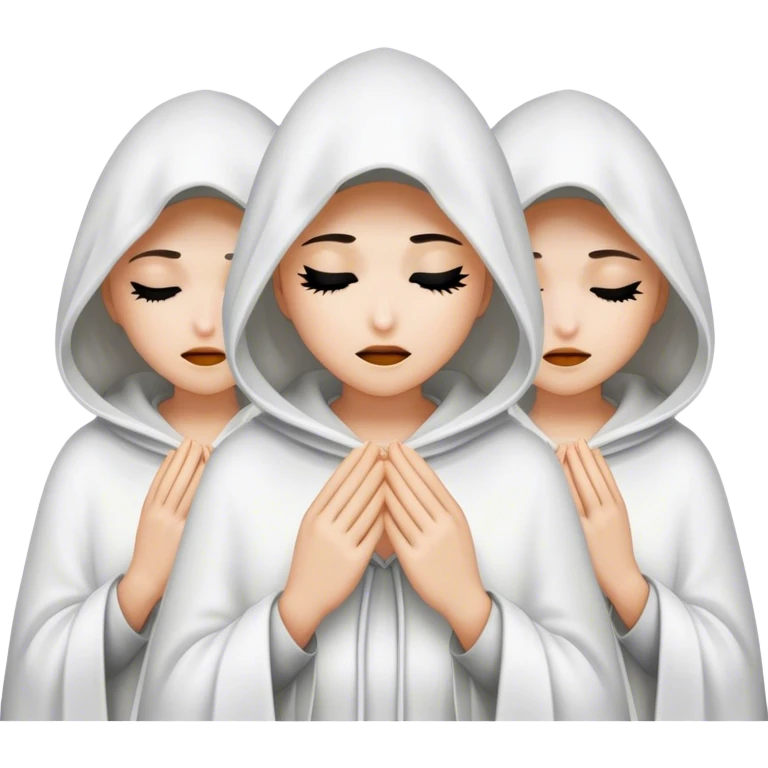 3 mysterious women in white hooded cloaks that cover their eyes emoji