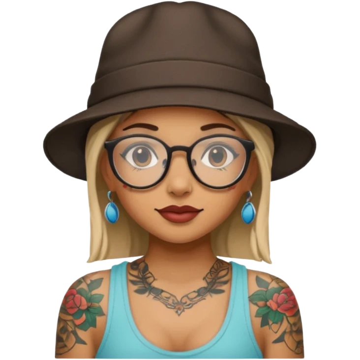 tattooed girl with hat and glasses emoji