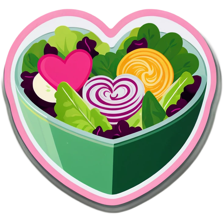 green salad in a pink heart shaped plate   emoji